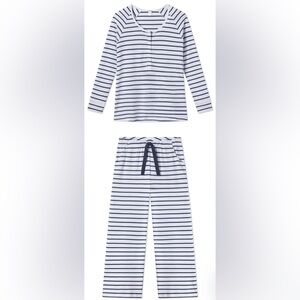 Lake Pima Maternity Wide Leg Pajama Set in White Breton Stripe, size small